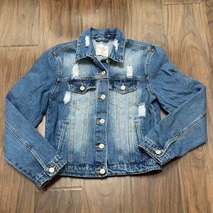 Love Tree Blue Distressed Jean Jacket